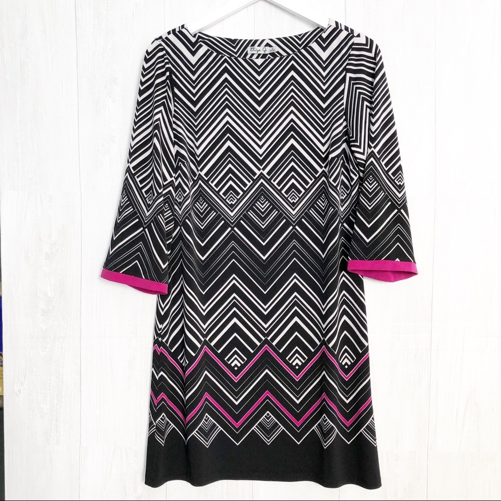 Eliza J Black & White Geometric Shift Dress - Picture 1 of 5